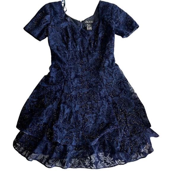 Vintage 80's Nite Kraze Dark Blue/Black Velvet, Studded, Cocktail Dress- 7/8 - Picture 1 of 12